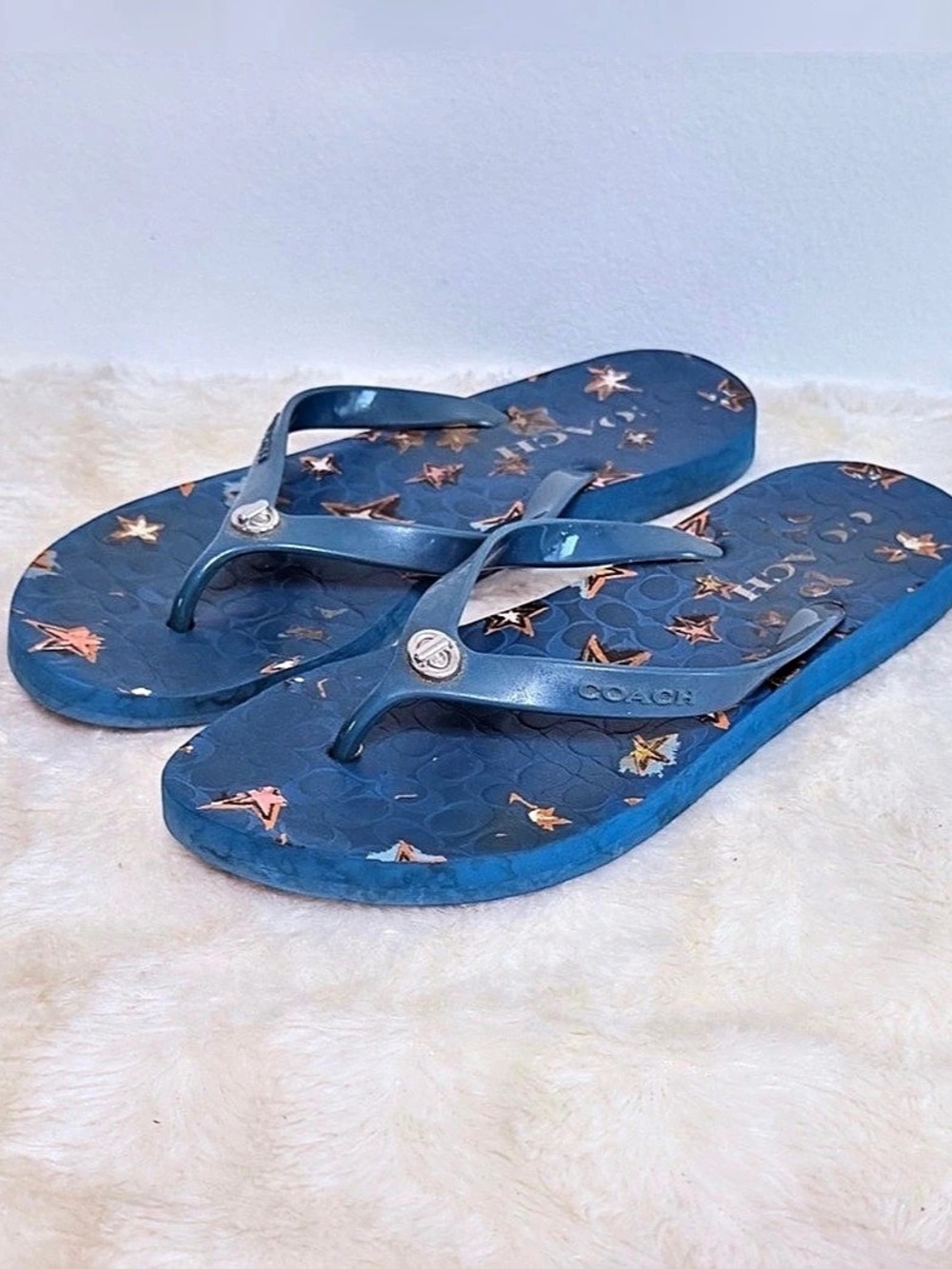 Coach Signature Star Flip Flop Blue Flip Flops US 7B